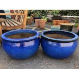 Two Large Blue glazed garden planters