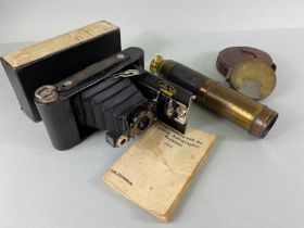 Scientific interest, 3 draw t telescope with leather binding, 1922 Folding Autographic Brownie