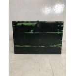 Antique Pine chest with green painted finish drop metal handles to sides, approximately 91 x 46 x