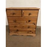 Pine Furniture, modern chest of drawers, run of 3 drawers with 2 above approximately 80 x 44 x 79cm