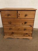 Pine Furniture, modern chest of drawers, run of 3 drawers with 2 above approximately 80 x 44 x 79cm