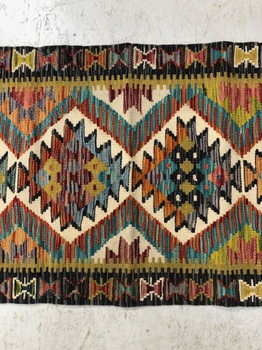 Oriental Rug, Hand Knotted Chobi Kilim Runner with geometric designs 146 x 66cm - Image 3 of 4