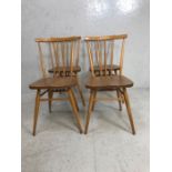 Mid century furniture, 4 Ercol blond stick back dining chairs BS 1960 2056