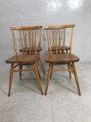 Mid century furniture, 4 Ercol blond stick back dining chairs BS 1960 2056