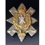 Military Interest: The Royal Highlanders Black Watch Plaid Brooch with makers plaque to reverse