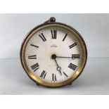 Antique clock, Brass cased drum mantel clock printed dial with Roman numerals marked EXD By MANN