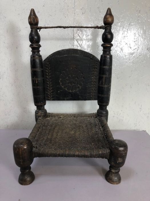 Antique furniture, Indian Punjabi style chair of traditional design with carved back panel and