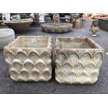 Pair of Square Garden planters marked Cotstone approx 33cm tall