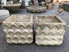 Pair of Square Garden planters marked Cotstone approx 33cm tall