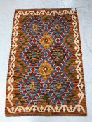 Oriental rug, Hand Knotted wool Chobi Kilim with geometric designs 130 x 85cm