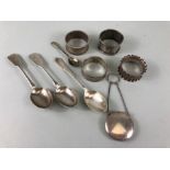 Collection of silver items all hallmarked to include spoons, napkin rings etc (approx 140g total)