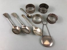 Collection of silver items all hallmarked to include spoons, napkin rings etc (approx 140g total)