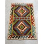 Oriental Rug, Hand Knotted Wool Chobi Kilim with geometric pattern Approximately 120 x 79cm