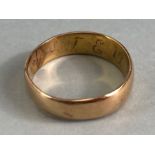 Unmarked Gold Band (tests as 18ct or above) A/F. Size approx V and 6.4g