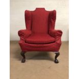 Antique furniture, Gentleman's wing back armchair of good proportions with ball and claw feet,