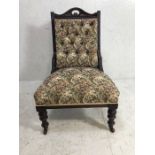 Antique Furniture, 19th century nursing chair, the legs with casters, upholstered in later brocade