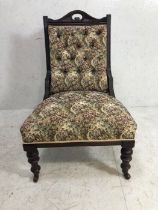 Antique Furniture, 19th century nursing chair, the legs with casters, upholstered in later brocade