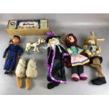 Vintage Toys, a collection of puppets and plush to include a metal Muffin the Mule , a Pelham sailor