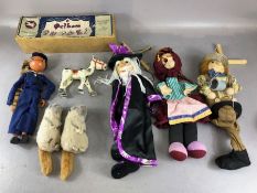 Vintage Toys, a collection of puppets and plush to include a metal Muffin the Mule , a Pelham sailor