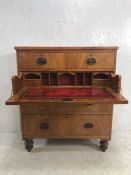 Satinwood chest / secretaire with drop down writing desk and four drawers, approx 91cm x 45cm x