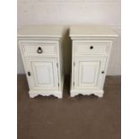 Furniture, Pair of modern bedside cupboards in an off white painted finish both approximately 35 x