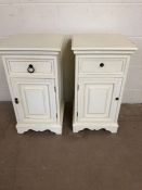Furniture, Pair of modern bedside cupboards in an off white painted finish both approximately 35 x