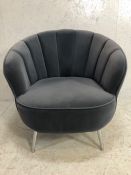 Tub Chair, modern padded Tub Chair with fluted scallop back on chrome legs upholstered in grey