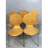 Retro chairs, 5 modern plywood formed bistro chairs in a 60s design, with chrome metal legs
