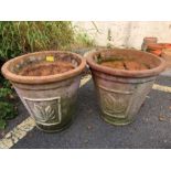 Pair of Large Terracotta planters pots with leaf design height approx 40cm