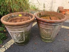 Pair of Large Terracotta planters pots with leaf design height approx 40cm