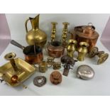 Copper and Brass wares, a collection of copper, brass and other items to include , a glue pot,