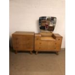 20th century furniture, mid century blonde bedroom suite comprising a dressing table on splayed legs