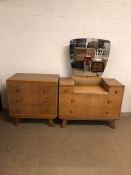 20th century furniture, mid century blonde bedroom suite comprising a dressing table on splayed legs