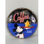 Enamel Sign, Mickey Mouse coffee round enamel advertising sign approximately 30cm accross