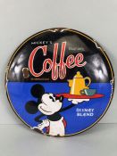 Enamel Sign, Mickey Mouse coffee round enamel advertising sign approximately 30cm accross