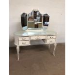 Mid century furniture, 1960s/70s kidney shaped dressing table and mirror in an off white finish with