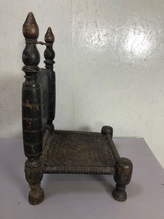 Antique furniture, Indian Punjabi style chair of traditional design with carved back panel and - Image 9 of 11
