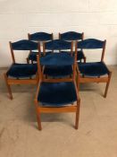 20th century furniture, set of 6 1970s dining chairs with hexagonal legs and back supports