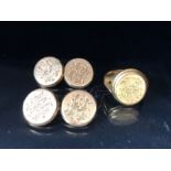 Pair of Gold cufflinks and a Gold signet ring all with matching engraved initials the ring