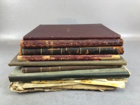 Music interest , a collection of antique sheet music and leather bound books of musical scores, to