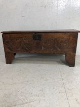 Antique Furniture, !7th / 18th century provincial 6 plank Elm chest / coffer with iron hinges and