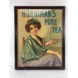 Advertising collectables interest, Antique Horniman's Pure tea shop sign of a young woman holding