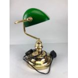 Desk lamp, 20th century Clarks desk lamp, yellow metal base with green glass shade.