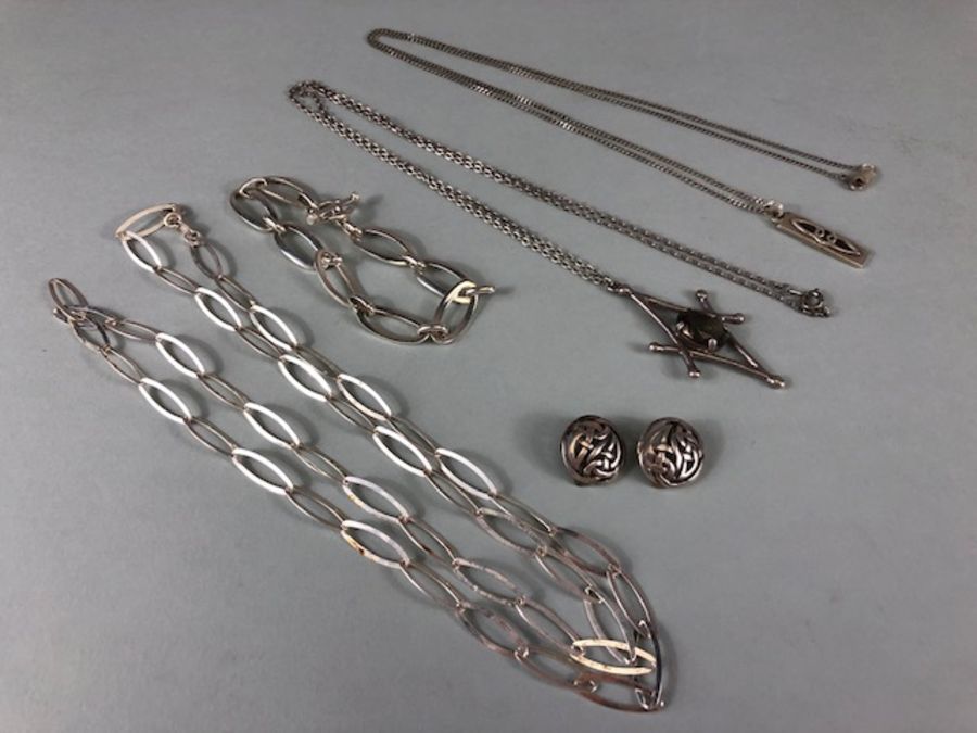 Silver Jewellery, collection of 9.25 silver bracelet . necklet, pendants, earrings approximately,