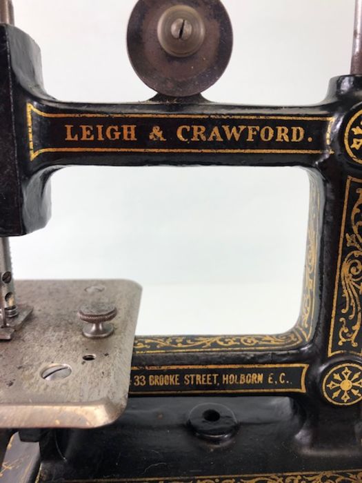 Sewing Machine, Antique child's portable sewing machine by Leigh and Crawford with cover - Image 6 of 7