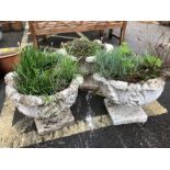 Three white painted garden planters each approx 38cm tall
