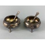 Silver interest, 2 Victorian English silver Birmingham hallmarked salts with spoons approximately