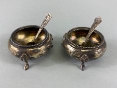 Silver interest, 2 Victorian English silver Birmingham hallmarked salts with spoons approximately