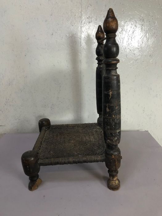 Antique furniture, Indian Punjabi style chair of traditional design with carved back panel and - Image 8 of 11