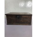 Antique furniture, wooden bible box in the late 17th century style with provincial carved decoration